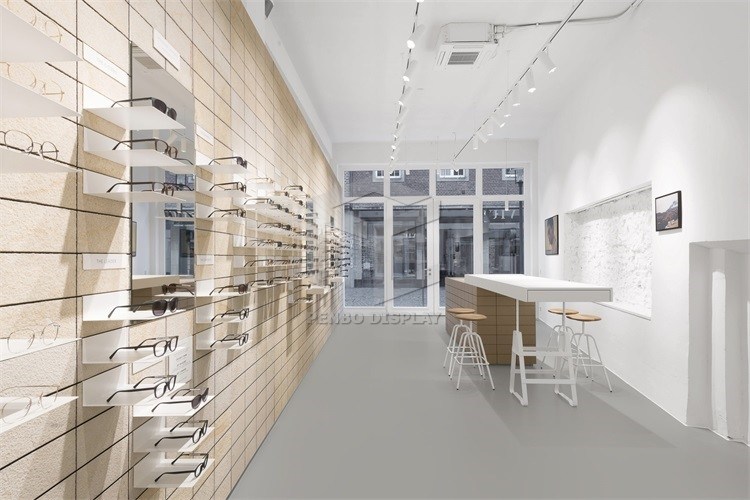 L4 LED Optical Shop Interior Design Eyeglasses Rack 8mm Thick Tempered Glass